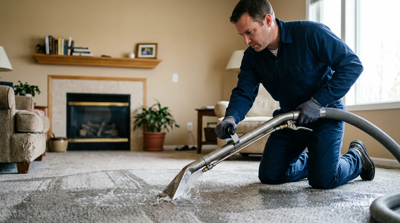Water damage restoration technician working near Manawa, WI